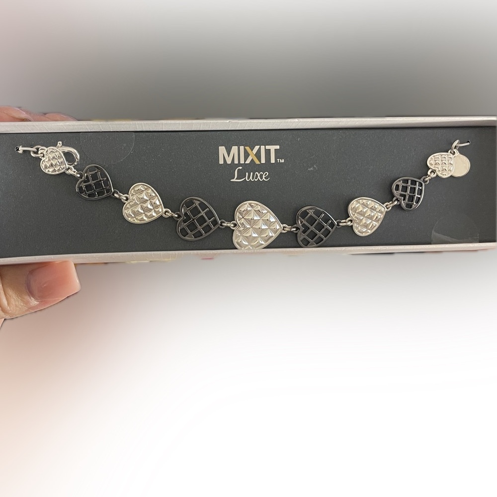 Mixit Heart Bracelet Silver And Gunmetal Black New.